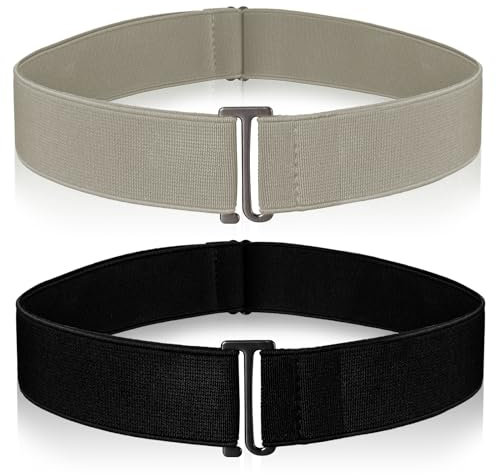 Amaxiu 2PCS Unsichtbarer Damengürtel, Verstellbare elastische Gürtel Unsichtbare Frauen Stretch Gürtel No Show Taille Gürtel mit flacher Schnalle für Hosen Jeans Kleider(Khaki+Schwarz)