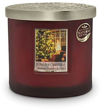 Bougie parfumée ellipse 2 mèches 220g-40h modèle Noël au coin du feu (mandarine, cannelle et clou de girofle) - Heart & Home