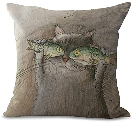 Kissenbezug 80x80 Gelbbraune Katze Kopfkissenbezug 80x80 Superweicher Baumwolle Hanf Couchkissen Resistent Atmungsaktiv Kissenbezüge 80x80 Verdecktem Zip Voll Sofakissen 80x80cm/1 Pcs