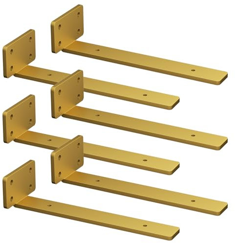 Riuog Robuste Regalhalterungen, schwebende unsichtbare L-Regalhalterungen, industrielle Metall-Regalhalterung, Hardware-Stützen, Halterungen für Regale (Gold, 24,9 cm), 6 Stück