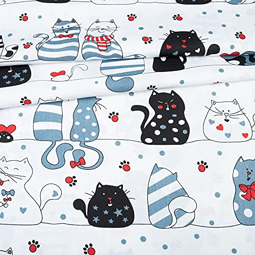 Fabreco - 100% Premium Baumwollstoff Meterware 50x160cm - verrückte Katzen weiße | 220 g/lfm – Weich, langlebig & hautfreundlich | Stoffe Zum Nähen & Dekoration | Stoff Meterware - Fabric