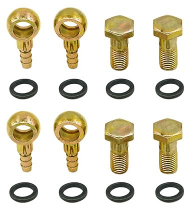 Banjo Bolt M12x1.5 10mm Banjo Bolt Hose Barb Fittings Brake Line Fitting Adapter with Copper Washers for Motorcycle Car (Set of 4)