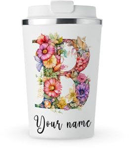 MAXIKIWI - Tazza termica personalizzata a doppia parete, a tenuta stagna, in acciaio inox, tazza da viaggio per caffè o tè, con coperchio, mantiene le bevande calde e fredde - Acquerello con alfabeto