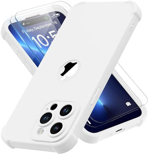 ORETECH Compatibile con Cover iPhone 14 Pro Max,Custodia iPhone 14 Pro Max con [ 2 x Pellicola Protettiva Vetro Temperato] 2 in 1 Ultra Sottile Antiurto Hard PC Silicone Anti Graffio Cover - Bianco