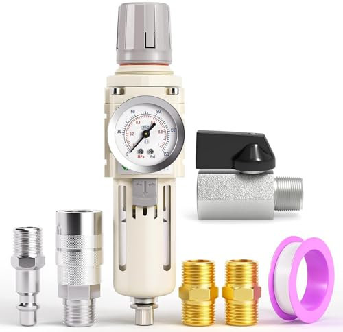 TAILONZ PNEUMATIC 1/2 Inch BSP White Air Filter Pressure Regulator Combo Piggyback, Air Tool Compressor Filter with Gauge AW4000-04