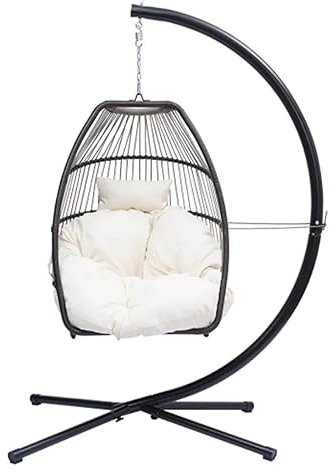 Hängematten Korbweide Klappbarer Hängesessel Rattan Schaukel Hängematte Eierstuhl Mit C-Typ Halterung Mit Kissen Und Kopfkissen Für Indoor Outdoor Tragbare Hängematten
