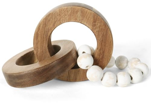 Oakrain Wood Chain Link Decor, Minimalist Handmade Carved Knot Décor Accents for Shelf Coffee Table, Natural Boho Farmhouse Rustic Home Decor, Best Housewarming Gifts (8.86 inch)