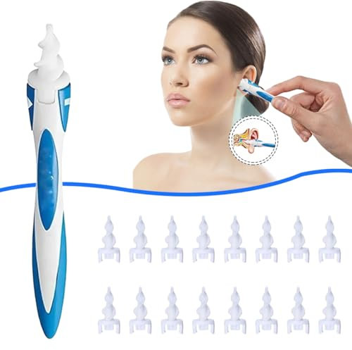 Ohrenschmalz Entferner, Spirale Silikon Ear Cleaning kit, Q-grips Ohrenreiniger, mit 16 Sicheres & Weiches Ersatzköpfen 360°, Ohrenschmalzentferner für Kinder & Erwachsene