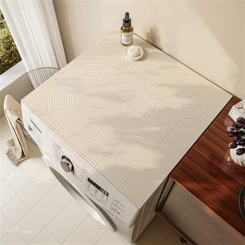 Morbuy Housse de Machine à Laver Minimaliste Beige Absorbants Séchage Rapide Tapis de Protection Universelle Douce et Découpable pour Machines à Laver, Sèche-Linge, Réfrigérateur (Style D,60x60cm)