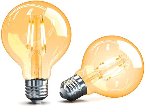 Yexati Bombilla Vintage LED E27 G80, 4W Equivalente a 40W, Luz Cálida 2700K, Lampara Decorativa de Filamento Antiguo, No Regulable, Pack de 2