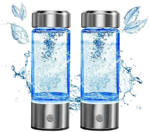 Wasserstoff Wasserflasche,450 ml Wasserstoffwassergenerator, Wiederaufladbarer Hydrogen Water Bottle, Glas-Wasserstoff-Wassermaschine, 3Min Schnelle Elektrolyse, für Büro, Sport, Geschenke (2 STÜCK)