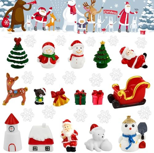 LPAMABA 31er Set Mini Weihnachtsdeko Figuren Miniatur Weihnachten Tischdeko Mini Weihnachten Ornamente Miniatur Weihnachtsfiguren Mini Weihnachtsmann Miniatur Schneemann Kleine weihnachtsfiguren