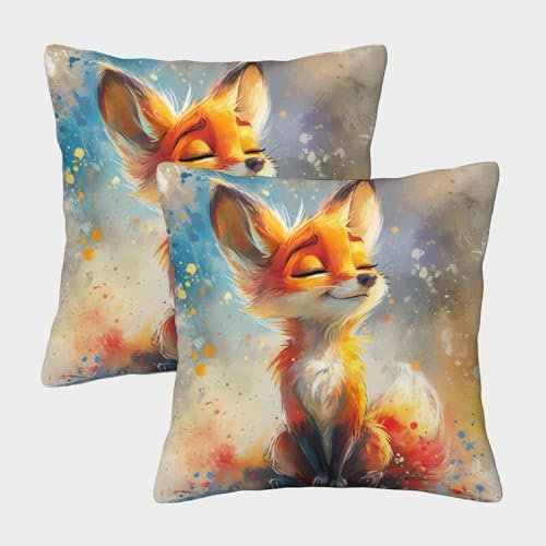 DAZBDEOCK Cartoon Fuchs Zierkissenbezüge 2er Set Kissenbezüge Dekokissen für Sofa Bett Garten Balkon kinderzimmer 40x40cm