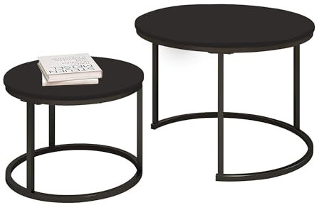 SG Traders Round Nesting Coffee Table Set - Wooden Nest of Tables, Stackable Round Coffee Table for Living Room, Industrial, Stylish Nested Tables - Set of 2 (Black)