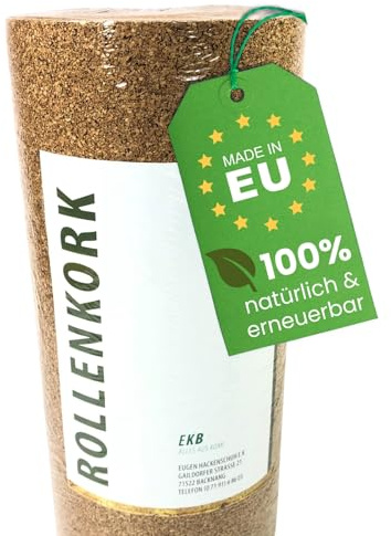EKB-Kork Trittschalldämmung 10x0,5m 4mm stark I natürliche Dämmunterlage I Rollenkork für Parkett & Laminat I Trittschallreduktion aus nachwachsendem Kork I Umweltfreundliche Trittschalldämmung