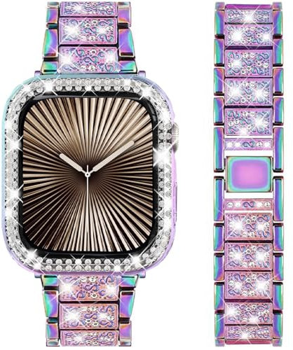 DEALELE Cinturino compatibile con iWatch 40 mm, 44 mm, 41 mm, 45 mm, 49 mm, con strass e diamanti in metallo, con custodia protettiva di ricambio per Apple Watch Series 9/8, 7, 6, 5/4, SE/Ultra,