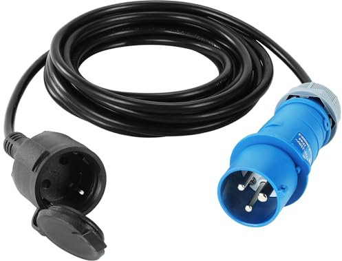 1m Cavo Adattatore CEE, Raccordo CEE 230 V/16 A e Spina Di Sicurezza con Cappuccio Di Protezione, 3 Pin Prolunga Elettrica per Campeggio Roulotte Barca E Camper