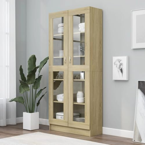 Xichuzi Vitrinenschrank, Vitrine, Wandschrank, Schrank Regal, Glasregal, Glasvitrine Stehend, Eckvitrine, Manga Regal, Sonoma-Eiche 82,5x30,5x185,5 cm Spanplatte