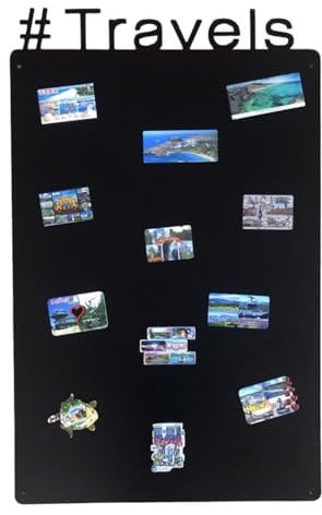 Magnettafel Magnetwand Schwarz Travel 80x50 cm Memotafel aus Edelstahl Fotowand für Urlaubs Magnete Magnetisch Tafel Metalltafel für Wohnung Büro Küche