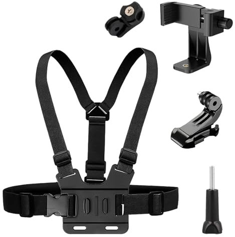 Adjustable Elastic Belt, Body Mount Chest Head Strap Harness, Phone Chest Mount, Chest Mount Harness Set for GoPro 13 12 11 10 9 8 7 6 5 4 3, Insta 360 Cameras, Smartphones and Most Action Cameras