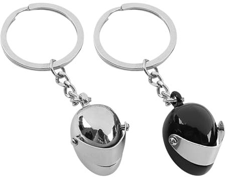 SDFLKAE Motorrad Helm Schlüsselanhänger, Pack von 2 3D Mini Helm Schlüsselanhänger, sehr tatsächlich als Geburtstag, Feiertagsgeschenk, Dekoration für Unisex Schlüsselanhänger schwarz, silber