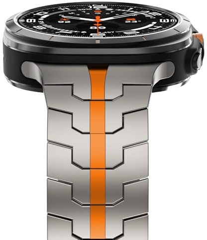 Fullife Cinturino in metallo in acciaio inossidabile per Samsung Galaxy Watch Ultra 47 mm (2025/2024), titanio/arancione