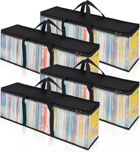 Pack of 4 | Portable DVD Storage Bag, CD Disc Carry Case, Clear Cover with Zipper Game Protective Dust Collection Holder/Discs Organiser/PC Games Strong Carry Handles