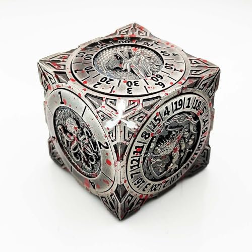 Fidget Spinner Würfel für DND, 7-in-1 Würfel-Set aus kubischem Metall mit 3D-Relief für Dungeons and Dragons, polyedrische Rollenspiel-Würfel, Fantasy-D&D-Tisch-RPG, blutig