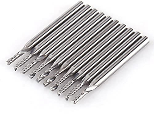 10 pcs End Mill Bits, CNC Router Bits, 1/8'' Shank Tungsten Carbide End Mill, CNC Engraving Tools Single Flute Spiral Bit for Wood