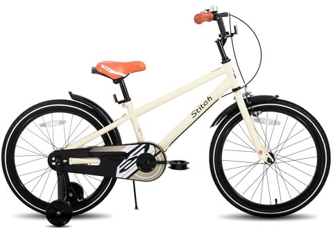 STITCH Bicicletta vintage per bambini da 18 pollici, per bambini da 6 a 8 anni, bicicletta per bambini da 18 pollici, con riser e supporto, colore: beige