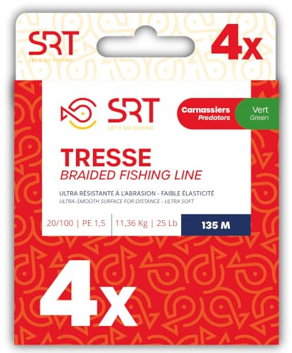SRT Trecciato da Pesca Predator, 4X, Lenza, Filo da pesca, Ultra Resistente, 135 Metri, Verde, Moss Green (0,20)