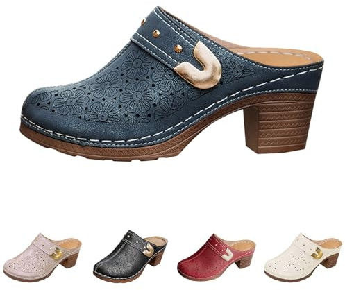 Sabots et mules pour femme avec talon, chaussures fermées à l'avant et à l'arrière, ouvertes pour femme, sandales d'été avec talon bloc, bottines respirantes, confortables, style bohème, mode
