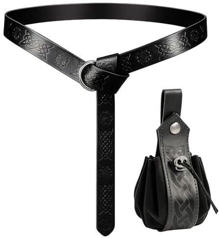 YEWCEP Mittelalter GüRtel,2 Pcs Mittelalter GüRtels Mit Tasche FüR Damen Und Herre,Wikinger GüRtel Ideal FüR Mittelalter Kleidung Und Accessoires, Cosplay Und Halloween