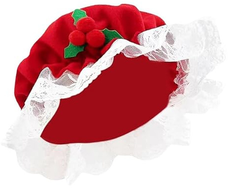 Lyxaof Adult Christmas Lace Mop Hat Women Santa Costume New Year Festive Halloween Cosplay Daily Dress Up Gifts for Friends Family