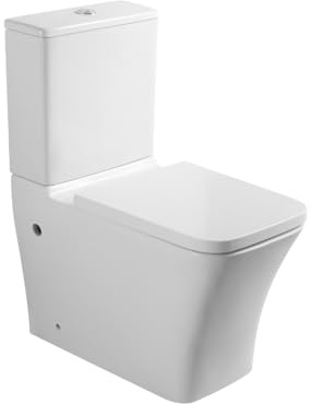 Wc Inodoro Completo Compacto Adosado a Pared Cuadrado con Sistema Rimless | Wc Completo con Salida Dual y Asiento Amortiguado
