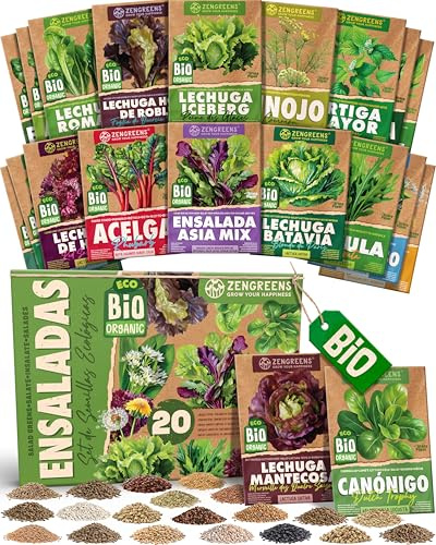 ZenGreens® - Set di Semi di Insalate Miste bio (20 pezzi) - 20 Semi di Insalate Miste per Coltivazione Facile in Giardino, Balcone o Serra - Semi da Piantare - Sementi