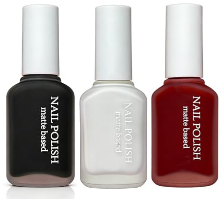3pcs Matt Nagellack Set | Rot Schwarz Weiß Matt Effekt Lack Rot Nagellack | Schnell trocknend, Langanhaltend | Geringer Geruch - Keine UV-Lampe für DIY Nagelkunst Maniküre zu Hause, Farbe Nagellack