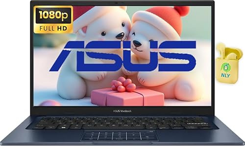 ASUS Vivobook 14 Laptop, 14 FHD 1920 x 1080 Display, Intel 6-core i3 Processor (up to 4.5 GHz), Lifetime Office, 16GB RAM 512GB SSD, Windows 11 Pro, Intel UHD Graphics, NLY Earphones, Quiet Blue