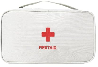 XINGSUI 1 Stück Leer Medikamententasche,Erste-Hilfe-Tasch, für Zuhause,Büro | Oxford-Stoff, 23,2x13x8cm,grauweiß,Leere Tasche,zum Tragen in der Hand,Doppelreißverschluss,zur Aufbewahrung von Medikamenten