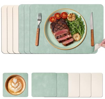 Huglux Placemats and Coasters Set of 6, Double-Sided Leather Place Mats