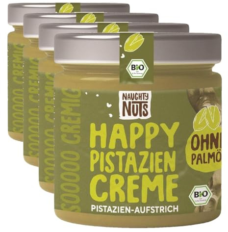 Naughty Nuts Happy Crème de Pistache – 100% Naturelle, Vegan, Sans Huile de Palme et Sans Sucre - 200 g (Lot de 4)