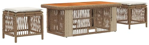 vidaXL Garten Essgruppe mit Kissen 4 pcs Beige und Creme Poly-Rattan, Garten Essgruppe, rustikal, wetterfest, höhenverstellbarer Tisch für Outdoor-Treffen, modernes Freizeitmöbel