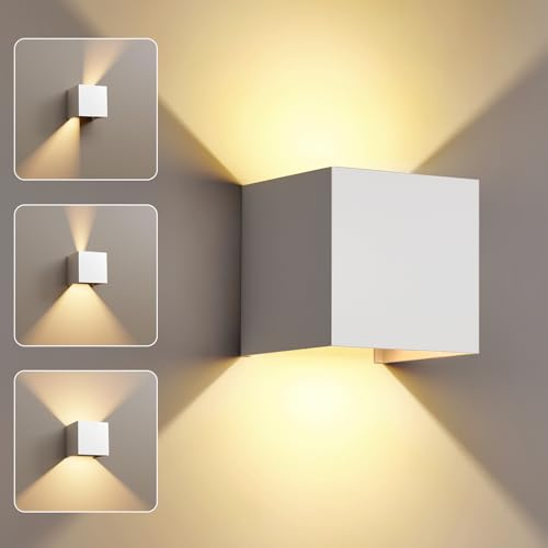 FUPE Applique da Parete Interno/Esterno LED IP65 12W con 3 Temperature Colore (3000K/4500K/6500K) e Angolo Regolabile in Bianco per Balcone Giardino Corridoi Scale