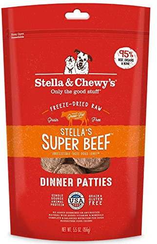 Stella & Chewy's Galettes de Nourriture Crue lyophilisée pour Chien, sans céréales, Riche en protéines, Recette Stella's Super Beef - Sac de 155,9 g
