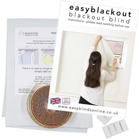Easyblinds easyblackout Blackout Blind, Any Shape/Size Up To 100 x 135cm, WHITE (others available), Self-Adhesive Attachments, Patented Design For Full Blackout, Easy To Use, Temporary Or Permanent