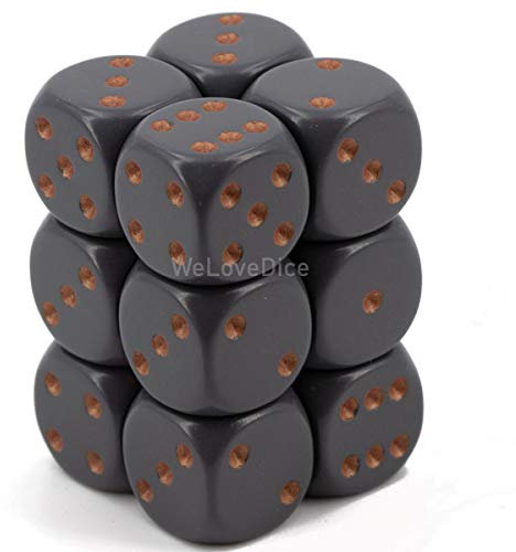 Chessex Manufacturing 16mm Opaque Dark Grey and Copper Plastic Polyhedral Dice Set-Dungeons and Dragons Dice Includes 12 Dice – D6 (CHX25620)