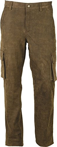 Cargo Jagd Lederhose Herren lang- Lange Lederhose Damen - Cargo Lederhose- Echt Leder Nubuk - Lederhose Jeans 501 Antik Braun | Olive- Motorrad Lederjeans (52, Antik Braun)