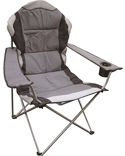Eurotrade W Ltd Deluxe Portable Folding Camping Deck Chair Grey Black Foldable Fishing Picnic Beach Garden Patio Furniture Seat