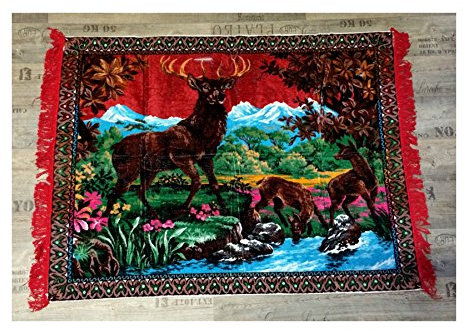 Lnxp WANDDEKO Wandteppich aus Italien 170 X120 Hirsch Motiv Wandbehang Unikat Rot