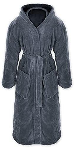 Gräfenstayn® Damen & Herren Kuschelfleece Bademantel mit Kapuze Größe S-XXXL mit Öko-Tex Standard 100 Flanell Fleece (XL, Anthrazit)